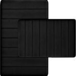 RUN HELIX Bathroom Rugs Set 2 Piece Memory Foam Bath Rugs Non-Slip Bath Mat,Washable Room Mats,Absorbent Shaggy Rug Super Soft Kitchen Mats, Batroom Carpets for Bathroom,Tub,Shower Home Decor（Black）