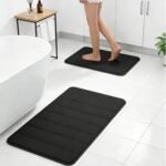 RUN HELIX Bathroom Rugs Set 2 Piece Memory Foam Bath Rugs Non-Slip Bath Mat,Washable Room Mats,Absorbent Shaggy Rug Super Soft Kitchen Mats, Batroom Carpets for Bathroom,Tub,Shower Home Decor（Black） - Image 2
