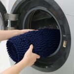 ACCUMTEK Striped Navy Blue Bathroom Rug Set 3 Pieces Ultra Soft, Non Slip Chenille Toilet Mat, Absorbent Plush Shaggy Bath Mats for Bathroom, Bedroom, Kitchen - Image 6