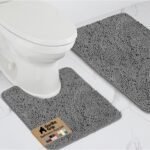 GORILLA GRIP Bathroom Rug Sets, Soft Chenille 2 Piece Area Rugs Set, Toilet Base Mat and 30x20 Carpet, Absorbent Microfiber Washable Mats Dry Quickly, Home Décor and Bath Room Accessories, Grey
