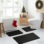 Bathroom Rugs Set Memory Foam Bath Rugs Non-Slip Bath Mat Set 3 Piece,Washable Bathroom Mats,Absorbent Shaggy Rugs Super Soft U-Shaped Toilet Rug,Bahroom Carpets for Bathroom,Tub,Shower（Black） - Image 2