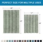 H.VERSAILTEX Sage Bathroom Rugs, Bath Mat Set of 2 Extra Thick Chenille Striped Pattern Shaggy Bath Rugs for Bath Room, Non Skid Bath Mats for Bathroom Floor (32 x 20 Plus 24 x 17 - Inches) - Image 2