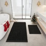 RUN HELIX Bathroom Rugs Set 2 Piece Thick Chenille Bath Mats, Soft Quick Dry Plush Absorbent Bath Rugs with Non-Slip PVC Backing, 32x20+24x16 Inch Black - Image 8