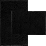 RUN HELIX Bathroom Rugs Set 2 Piece Thick Chenille Bath Mats, Soft Quick Dry Plush Absorbent Bath Rugs with Non-Slip PVC Backing, 32x20+24x16 Inch Black