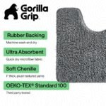 GORILLA GRIP Bathroom Rug Sets, Soft Chenille 2 Piece Area Rugs Set, Toilet Base Mat and 30x20 Carpet, Absorbent Microfiber Washable Mats Dry Quickly, Home Décor and Bath Room Accessories, Grey - Image 3