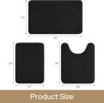 HOMEIDEAS Upgraded Bathroom Rugs Set 3 Piece, Extra Thick Absorbent Soft Memory Foam, Washable Toilet Bath Mat (Black) - Image 2