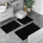 RUN HELIX Bathroom Rugs Set 2 Piece Thick Chenille Bath Mats, Soft Quick Dry Plush Absorbent Bath Rugs with Non-Slip PVC Backing, 32x20+24x16 Inch Black - Image 2