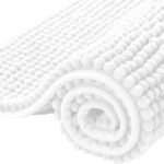 SUBRTEX Bathroom Rugs Chenille Bath Rug Soft Short Plush Bath Mat Soft Shower Mat Water Absorbent Shower Mat Quick Dry Machine Washable(White,16" x 24")