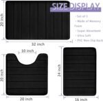 Bathroom Rugs Set Memory Foam Bath Rugs Non-Slip Bath Mat Set 3 Piece,Washable Bathroom Mats,Absorbent Shaggy Rugs Super Soft U-Shaped Toilet Rug,Bahroom Carpets for Bathroom,Tub,Shower（Black） - Image 3