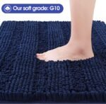 ACCUMTEK Striped Navy Blue Bathroom Rug Set 3 Pieces Ultra Soft, Non Slip Chenille Toilet Mat, Absorbent Plush Shaggy Bath Mats for Bathroom, Bedroom, Kitchen - Image 3