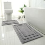 HOMEIDEAS Bathroom Rugs Sets 2 Piece, Super Soft and Absorbent Non Slip Microfiber Machine Washable Bath Mat Set (20" x 32" + 16" x 24", Grey)