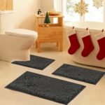 Bathroom Rugs Set Non Slip 3 Piece Bath Mat Washable Chenille Bath Rugs with PVC Backing Bath Carpet,Absorbent Bathroom Mats with Toilet Rug,Bath Mats for Bathroom,Bedroom, Kitchen,Tub,Home Decor - Image 2
