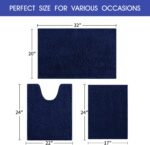 ACCUMTEK Striped Navy Blue Bathroom Rug Set 3 Pieces Ultra Soft, Non Slip Chenille Toilet Mat, Absorbent Plush Shaggy Bath Mats for Bathroom, Bedroom, Kitchen - Image 2