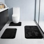 Black Bathroom Rug Set Memory Foam Bath Mats 3 Piece with Toilet Mats, Soft & Supportive, Shock Absorbing, Water Absorbent, Non-Slip Bath Rugs, Machine Washable, Area Rug, Home Decor Accessories