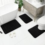 BYSURE Black Memory Foam Bathroom Rug Set 3 Piece, Non Slip Extra Soft Absorbent Washable & Dry Toilet Bath Mat Sets - Image 6