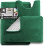 Clara Clark 3 Piece Bathroom Rugs Bath Mat Set, Velvet Memory Foam Bath Mats for Bathroom - Non-Slip, PVC Backing Bath Rugs, Washable - Dries Quickly, Green - Image 2