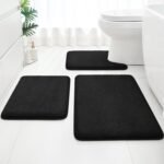 HOMEIDEAS Upgraded Bathroom Rugs Set 3 Piece, Extra Thick Absorbent Soft Memory Foam, Washable Toilet Bath Mat (Black)