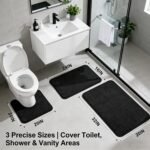 Black Bathroom Rug Set Memory Foam Bath Mats 3 Piece with Toilet Mats, Soft & Supportive, Shock Absorbing, Water Absorbent, Non-Slip Bath Rugs, Machine Washable, Area Rug, Home Decor Accessories - Image 2