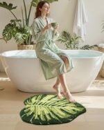 DEXI Leaf Bathroom Rugs Monstera, 23.5x31.5 Soft Fluffy Cute Bath Mat with Non Slip Backing, Washable Absorbent Bath Rug Quick Dry for Shower Floor, Toilet, Bedroom, Kids Room, Green - Image 6
