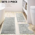 Bathroom Rugs Sets 3 Piece Extra Soft and Absorbent Shag Bathroom Rugs, Machine Wash Mat, Strong PVC Non-Slip Underside, Plush Carpet Mats (Light Grey) - Image 3