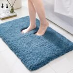 Bathroom Rugs Non Slip Washable, Ultra Thick Soft Microfiber Absorbent Bath Mats, High Density Foam Latex Non Slip Backing Bath Rugs, Fluffy Floor Carpet for Tub&Shower 24x17, Blue