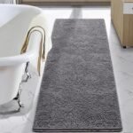 LOCHAS Luxury Bathroom Rug Shaggy Bath Mat 24 x 60 Inch, Washable Non Slip Bath Rugs for Bathroom Shower, Soft Plush Chenille Absorbent Carpets Mats, Gray