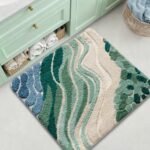 LUMI Beach Bathroom Rug Square, Non Slip Bath Mat Quick Dry, Ultra Soft Washable Absorbent, Ocean Sea Theme Bath Rug for Shower Floor, Home Decor, Kids Room, Bathtub, 32"x32" - Image 4