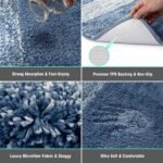 Vaukki Luxury Soft Bathroom Rugs Set of 2, Non Slip Washable Plush Bath Floor Mats, Microfiber Shaggy Absorbent Striped Bath Carpet for Tub, Bathroom and Shower (18''x26''+20''x32'', Blue) - Image 4