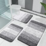 OLANLY Bathroom Rugs Sets 3 Piece, Soft Absorbent Microfiber Bath Mats and U-Shaped Contour Toilet Rug, Machine Wash Dry, Plush Shaggy Bath Mat Set for Bathroom (30"x20"+24"x16"+24"x20", Grey)