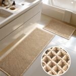 Large Waffle Bath Mat Set, Non Slip Bath Rug Set, Ultra Absorbent Bath Mats for Bathroom Decor, Extra Soft Floor Kitchen Rugs Sets 2 Piece, Washable Bath Runner Rug, Brown, 20"×47" & 16"×24"