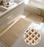 Large Waffle Bath Mat Set, Non Slip Bath Rug Set, Ultra Absorbent Bath Mats for Bathroom Decor, Extra Soft Floor Kitchen Rugs Sets 2 Piece, Washable Bath Runner Rug, Brown, 20"×47" & 16"×24"