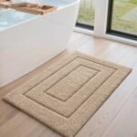 DEXI Bathroom Rug 43x24, Non Slip Washable Bath Mat for Shower Floor, Extra Large Absorbent Soft Bathmat with Rubber Backing, Quick Dry Microfiber Carpet, Beige - Image 3