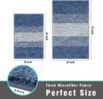 Vaukki Luxury Soft Bathroom Rugs Set of 2, Non Slip Washable Plush Bath Floor Mats, Microfiber Shaggy Absorbent Striped Bath Carpet for Tub, Bathroom and Shower (18''x26''+20''x32'', Blue) - Image 2
