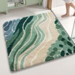LUMI Beach Bathroom Rug Square, Non Slip Bath Mat Quick Dry, Ultra Soft Washable Absorbent, Ocean Sea Theme Bath Rug for Shower Floor, Home Decor, Kids Room, Bathtub, 32"x32" - Image 3
