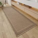 RESARE Waffle Bathroom Runner Rugs, Super Absorbent Bath Mat Non Slip Washable Quick Dry, Upgraded Ultra Soft Boho Bath Rugs with Tassels for Hallway Bedroom Laundry Room, 2'x6'(24"x72"), Brown