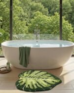 DEXI Leaf Bathroom Rugs Monstera, 23.5x31.5 Soft Fluffy Cute Bath Mat with Non Slip Backing, Washable Absorbent Bath Rug Quick Dry for Shower Floor, Toilet, Bedroom, Kids Room, Green - Image 3