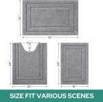 HOMEIDEAS Bathroom Rugs Sets 3 Piece, Super Soft and Absorbent Non Slip Microfiber Toilet Bath Mat with U-Shaped (Grey) - Image 2