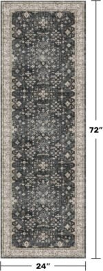 Black Boho Washable 2x6 Runner Rugs for Hallway Kitchen Bedroom Beside Laundry Room Bathroom Rug, Pet & Kids Friendly, Non Slip Low Pile Stain Resistant Soft Foldable Long 24 x 72 Floor Carpet - Image 2