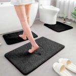 HOMEIDEAS Upgraded Bathroom Rugs Set 3 Piece, Extra Thick Absorbent Soft Memory Foam, Washable Toilet Bath Mat (Black) - Image 4