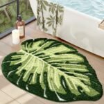 LUMI Cute Bathroom Rugs with Green Leaf Plant, Soft, Fluffy, Plush, Absorbent, Quick Dry, Non Slip, Machine Washable for Shower Floor, Bathroom, Bedroom,Kids Room, 23.5"x31.5", Monstera
