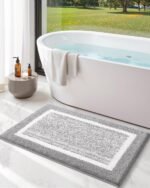 Color&Geometry Simple and Stylish Large Bath Mats for Bathroom Non Slip, 24"x36" Gray Bathroom Rugs, Absorbent, Soft, Washable, Microfiber Bath Rug Shower Mat - Image 2