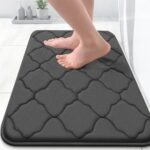 OLANLY Memory Foam Bath Mat Rug 24x16, Ultra Soft and Absorbent Bathroom Rugs, Non-Slip, Comfortable, Machine Washable Bath Carpet for Bathroom Floor, Tub, Shower and Home Decor Accessories, Black