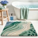 LUMI Beach Bathroom Rug Square, Non Slip Bath Mat Quick Dry, Ultra Soft Washable Absorbent, Ocean Sea Theme Bath Rug for Shower Floor, Home Decor, Kids Room, Bathtub, 32"x32" - Image 5