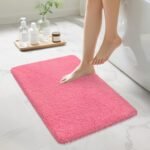 Bathroom Rugs Non Slip 24"x16", Absorbent Bath Mats Quick Dry, Shaggy Microfiber Bath Rugs, Extra Soft Plush, Machine Washable Bath Mats for Bathroom Floor, Tub and Shower, Pink