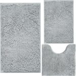 Bathroom Rugs Sets 3 Piece Extra Soft and Absorbent Shag Bathroom Rugs, Machine Wash Mat, Strong PVC Non-Slip Underside, Plush Carpet Mats (Light Grey)