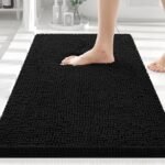 Smiry Luxury Chenille Bathroom Rugs 30x20, Extra Soft and Absorbent Shaggy Bath Mat, Machine Washable, Non-Slip Plush Carpet Runner for Tub, Shower, and Floor, Home Decor Accessories, Black
