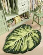 DEXI Leaf Bathroom Rugs Monstera, 23.5x31.5 Soft Fluffy Cute Bath Mat with Non Slip Backing, Washable Absorbent Bath Rug Quick Dry for Shower Floor, Toilet, Bedroom, Kids Room, Green - Image 4