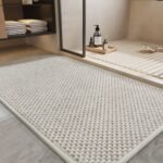 PADOOR-Bath Mat-Super Absorbent Chenille Bathroom Mats-Rubber Backed Bath Mats for Bathroom Non Slip, Easy Clean Bathroom Rugs Front of Bathtub,Shower Room,Sink-17×28, Beige&Cream