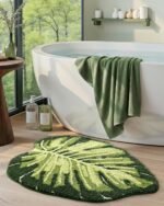 DEXI Leaf Bathroom Rugs Monstera, 23.5x31.5 Soft Fluffy Cute Bath Mat with Non Slip Backing, Washable Absorbent Bath Rug Quick Dry for Shower Floor, Toilet, Bedroom, Kids Room, Green - Image 5
