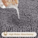 HOMEIDEAS 3 Pieces Bathroom Rugs, Soft Thick Absorbent Chenille Bath Mats, Washable Non-Slip Floor Rugs for Shower & Bath, Grey - Image 5
